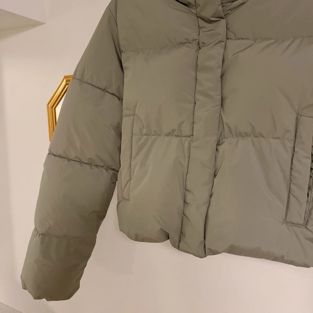 Garage Cropped Puffer Jacket in Sage - Picture 3 of 12